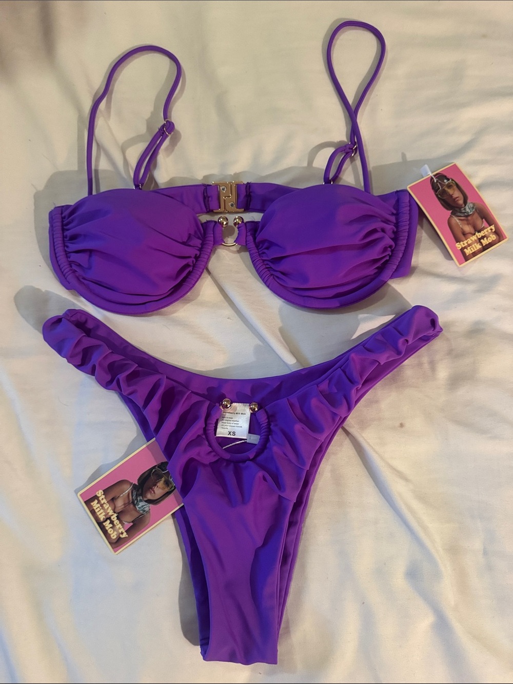 Strawberry Milk Mob Purple Ruffle-Trim Bikini Set